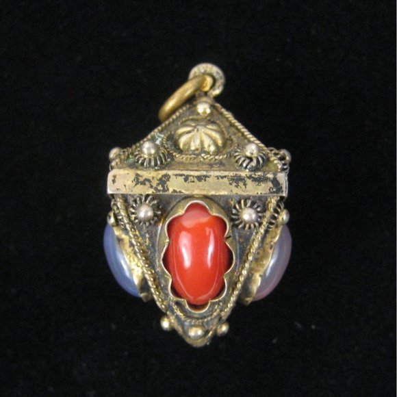 Orb Glass Orange Cabochon Silver Pendant ONLY Vintage Dangle Finials 1.2 Inch 1. - Picture 7 of 7